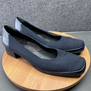 Rangoni Firenze Italy Navy Blue Fabric Square Toe Block Heel Pumps Size 11.5 AAA